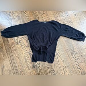 New York & Company Black Ribbed Tie Front Sweater
